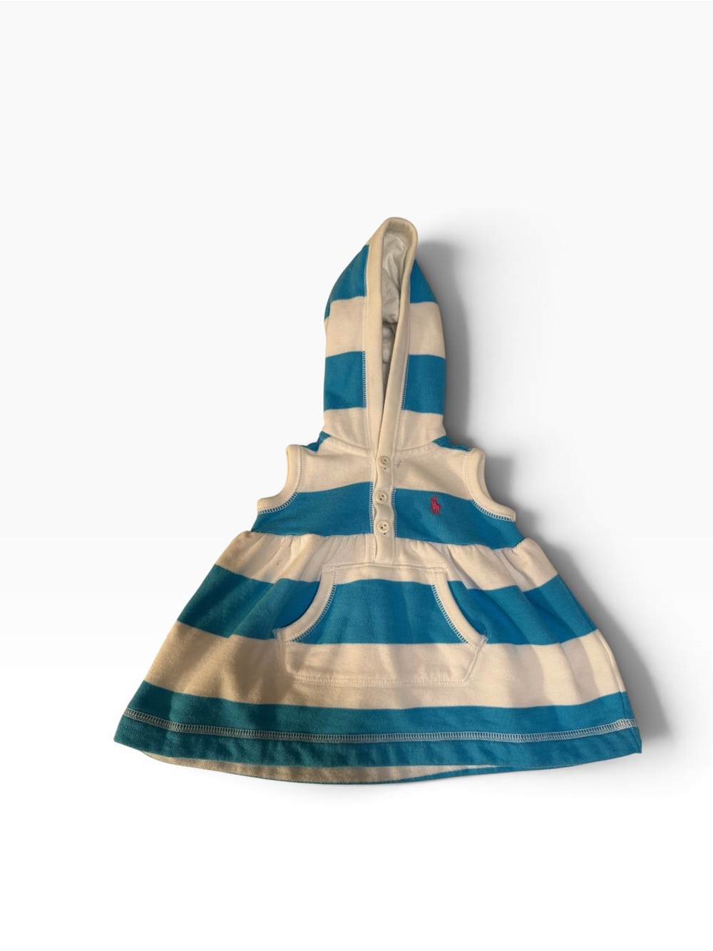 Ralph Lauren Cream & Blue Striped Hooded Dress - 6M